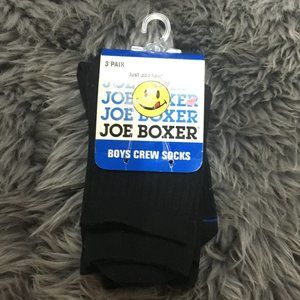 Joe Boxer | Boy's Crew Socks | 3 Pairs | Black | Size 9-11